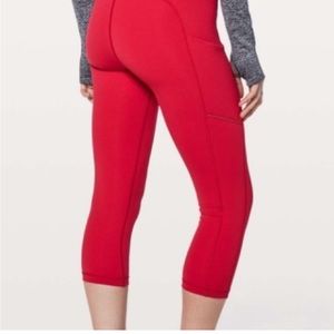 Lululemon, “speed up crop” 21”, Red, size 8, good condition
